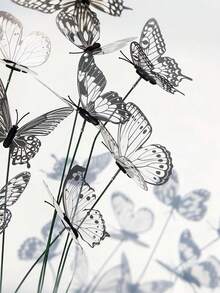 20个/10个复古防水PVC蝴蝶花园插牌，3D黑白蝴蝶造型插杆，花卉蝴蝶花园装饰插杆 - 逼真的户外装饰，适用于婚礼和家居，无需用电，充满乡村魅力。耐用的黑白蝴蝶装饰品，婚礼配件，农舍风格装饰，耐用PVC花卉，室内园艺艺术，阳台盆栽植物花坛家居装饰，带可弯曲杆的蝴蝶植物插杆。 - 彩色 - 查看 10