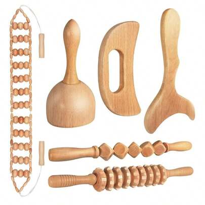 Juego de herramientas de masaje de madera, herramientas de masaje para dar forma, herramientas de terapia de madera para aliviar el dolor muscular, dar forma, contornear y reducir la celulitis