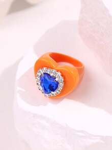 彩色不对称心形水钻树脂戒指，夸张大号糖果色透明气泡树脂戒指，时尚个性春季派对饰品，Y2K千禧风格配饰 - 彩色 - 查看 9