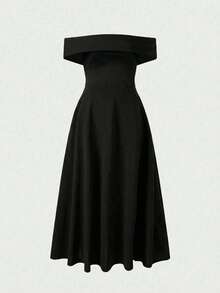 Đầm trơn màu trơn, hở vai, thanh lịch, thích hợp cho đám cưới, tiệc tùng, hẹn hò, các dịp trang trọng, kỳ nghỉ hè. - màu đen - Xem 7