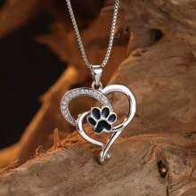 1pc Cute Unique Dog's Paw Heart Necklace For Women Men,Daily Wear Jewelry, Classic Jewelry Design(No Box) - 銀色 - 查看 3