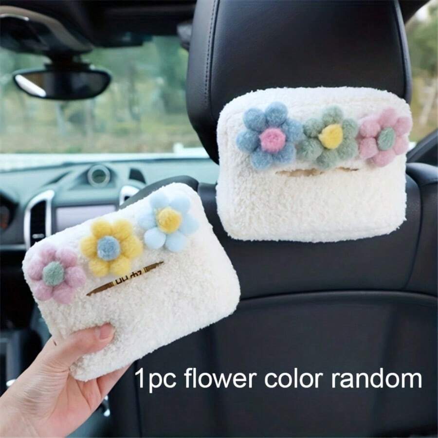 1个创意花卉图案车载纸巾盒，多功能悬挂式餐巾架，带遮阳板和扶手罩，便携式纺织汽车内饰配件，车载纸巾盒 - 小花紙巾盒 - 查看 1