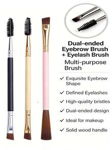 2-In-1 Angled Eyebrow Makeup Brush & Spiral Eye Brush, Multi-Purpose Convenient Tool - Multicolor - View 2