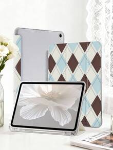 1 件装蓝棕色格子图案彩绘平板保护套，兼容 Mini4/Mini5/Mini6/Mini7/Air/Air2/9.7/10.2/10.5/Air4/Air5/10.9/Pro 11 英寸/第十代/Air 11 英寸 (M2)-2024/Pro 11 英寸 (M4)-2024/Air 11 英寸 (M3) 2025/(A16) 11 英寸第十一代 2025、Galaxy Tab A8 10.5 英寸 2022，三折支架，笔槽，TPU 软边保护，磁吸式睡眠/唤醒功能，简约/趣味/个性化/创意平板保护套 - 彩色 - 查看 4