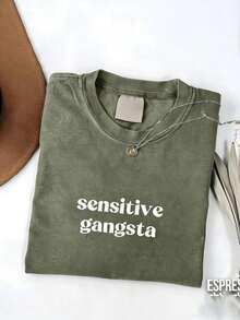 Sensitive Gangsta  Quote T-Shirt Meme God Forbid L'm A Sensitive Gangster Graphic Tee,Im  A Mommy Mamacita T-Shirt Gift For Hereaster Outfits - 綠色 - 查看 11