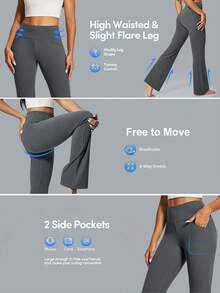 3PCS Women's Booty Lifting Flare Pants - High Waisted Tummy Control Lightweight Yoga Pants With Pockets | Perfect For Spring Outfits, Summer Travel & Vacation Wardrobes - 3pcs 黑色 - 查看 4