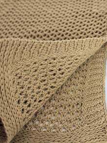 Women's Casual Hollow Out Slit Waist Belt Fitted Knit Skirt, Fashionable Summer Outfit - Khaki - View 4