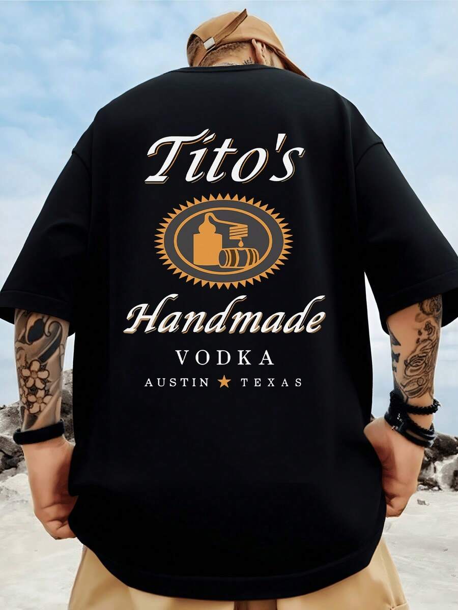1Pcs Tito's Handmade Vodka Back Print T Shirt Austin Texas 100% Cotton T Shirt Men's Graphic Tee Summer Streetwear T Shirt - màu đen - Xem 1