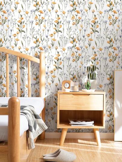 1 Roll 1m/3m/5m Vintage Floral Nature Style Wallpaper, Removable And Self-Adhesive Contact Paper, Vinyl Wall Decor For Home Decoration, Bedroom, Kitchen, Living Room, Bathroom, Cabinet, Furniture Renewal