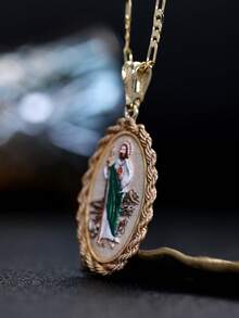 1pc 14k Gold Laminated Hollow Charm | Enamel Painting And Gold Tone Finish Pendant Necklace Suitable Men Daily Wear, Easter, Graduation, Father's Day, Birthday - Gold - View 6