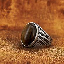 1pc US Size European And American Hot-Selling Personalized Fashion Tiger Eye Natural Stone Stainless Steel Ring, Suitable For Friends, Colleagues, Dad, Mom, Boyfriend, Couples - Silver - View 10