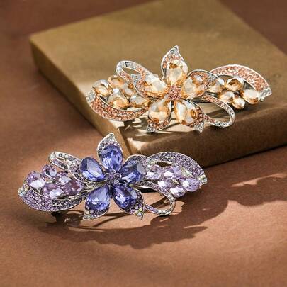 1pc Vintage Elegant Floral Crystal Tassel Hair Clip, Rose Gold Alloy Hair Accessory Claw Clip, Fashionable & Graceful