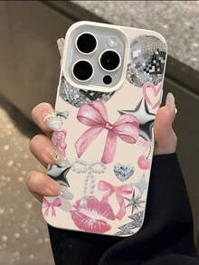 Bow-Knot 1pc White Bow Lip Print Personalized Pattern Full Coverage TPU Shockproof Phone Case Compatible With Apple 17, 16, 15, 14, 13, 12, 11 Pro Max And Series - Multicolor - View 1