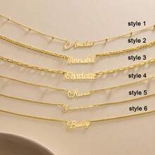 1pc Customized Name Necklace, Stainless Steel Personalized Letter Choker Necklace Pendant, Ideal Gift For Girlfriend, Mom, Family, Friends, Daughter On Anniversary, Valentine's Day, Mother's Day, Birthday, Graduation, Daily Wear, Wedding, Prom - Gold - View 2