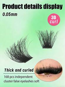 168 簇假睫毛，150D，D 卷度，10-18 毫米混合长度，自然蓬松，0.05 毫米轻盈可重复使用睫毛，适合节日和派对、万圣节睫毛、角色扮演睫毛。 - D - 查看 4
