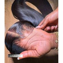 18 Inch Lace Front Wigs Human Blended Hair Drawstring Straight Lace Front Wigs Human Blended Hair Pre Plucked Full Lace Wig 180 Density Glueless Invisi Strap Frontal Wigs Human Blended Hair For Women 13x4 Natural Black - Natural & Black - View 4