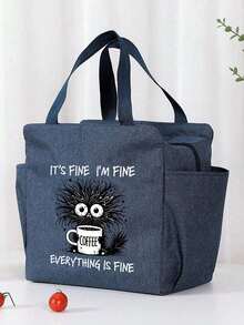 Túi đựng cơm trưa cách nhiệt, in dòng chữ "Rất tốt, tôi ổn, mọi thứ đều tốt", với hình ảnh tách cà phê, dành cho những người yêu thích cà phê nữ. Sản phẩm đi kèm với một túi đựng dao nĩa màu đen. - Nhiều màu - Xem 2