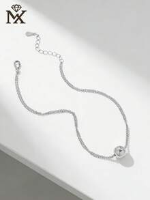 SYMFNY 1pc New 925 Silver Round Bead Double-Layer Chain Bracelet For Women, Casual Versatile, Luxury Jewelry Gift - Silver - View 3