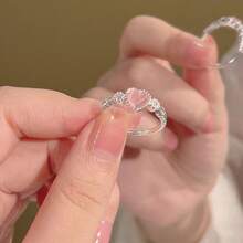 Fashionable Attention-Grabbing Minimalist High-End Lightweight Durable Shiny Pure Silver Ring, Smooth Texture, Minimalist Elegant Vibe, Flattering, Long-Lasting Like New, Refined Ring, Finely Polished, Minimalist Appealing, Elongating Hand, Suitable As Gift - Cat's Eye Heart Ring 1 - View 2