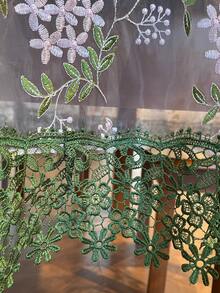 HXARTMIS 1件圓形輕量網格桌巾，淺紫色花卉刺繡，綠色扇形蕾絲飾邊，復古田園風裝飾，適用於露台、花園、婚禮與居家裝飾 - 綠色 - 查看 9