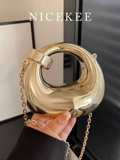 时尚精致迷你手提包，个性百搭的链条斜挎包，设计独特，轻盈优雅的纯色气质，小巧的单肩包，女士口红包，适合购物、聚会、约会、日常出行等场合。