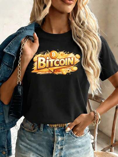 Bitcoin Graphic Women's Casual T-Shirt Spring Premium Cotton Comfortable Fit Breathable Street Hip Hop Art Print