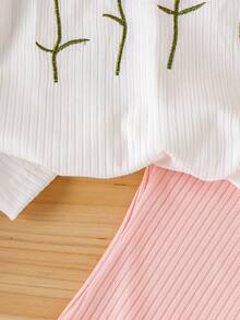 2pcs/Set Baby Girls' Cute Floral Print Round Neck Top And Flared Casual Pants Set, Summer - White - View 6