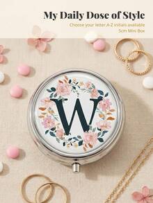 1pc 3-Compartment Portable Pill Case, Polished Metal Material, French Luxury Floral & Letter Print Round Lid Compact Pill Box, Moisture-Proof Carry-On Storage Box, Suitable For Daily Commute, Travel, Elderly, Pregnant Women, Office Workers - one-size - View 18