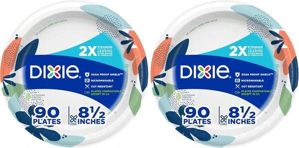 Dixie Medium Paper Plates, 8.5 Inch, 90 Count, 2X Stronger*, Microwave-, Soak-Proof, Cut Resistant, Disposable Plates For Everyday Breakfast, Lunch, &Amp; Dinner Meals