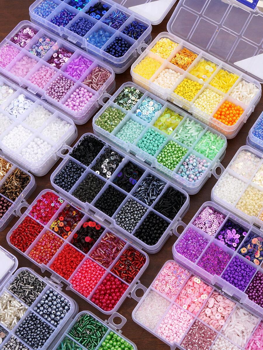 1 Caja/Set de 12 Rejillas de Cuentas de Vidrio Mezcladas de Diferentes Estilos para Hacer Joyas DIY, Pulseras, Collares