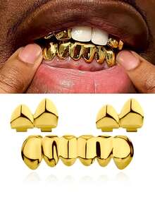 Set de 3 piezas de Grillz a rayas de estilo punk rock, adecuado para hombres y mujeres, para uso diario - Multicolor - Ver 6