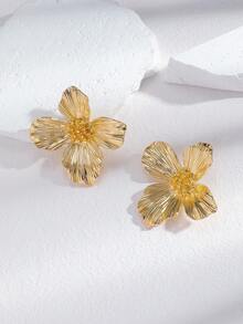 1 Pair Exaggerated Lily Flower Brass Earrings, Summer Beach Style For Women & Girls - Multicolor - View 2