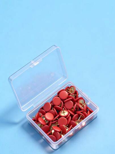 100pcs Red Plastic Coated Pushpins, Flat Head Office Bulletin Board Photo Wall Pins
