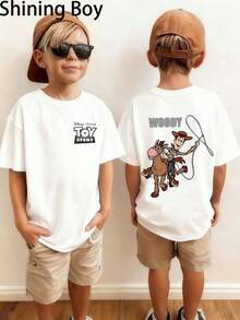 Disney Toy Story Cowboy Sheriff Woody Ride Themed Cartoon Print, Casual And Simple Short Sleeved T-Shirt, Suitable For Spring And Summer Seasons, Suitable For Both Boys And Girls. Festival Gift - trắng - Xem 1