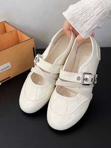 Damen neue Mary Jane Ballerinas, Slip-On Stil, einfarbig, klassisch-Lässig für den Alltag, bequem & vielseitig, geeignet für Outdoor, Büro, kombinierbar mit Mänteln und Berufskleidung, Ballettschuhe - Weiss - Übersicht 3