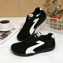 Women's Casual Low-Top Lace-Up Sneakers, White Letter Pattern Decor, Solid Brown Upper, Comfortable And Versatile, Suitable For All Seasons - Black - View 3