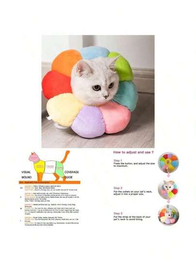 Adjustable Soft Elizabethan Collar For Cats And Dogs, Colorful Sunflower Design, Durable Neck Cone To Prevent Licking, Biting And Scratching After Surgery