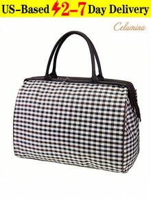 Ladies' Vintage Newspaper Print Canvas Handbag - High-Quality Check Pattern, Fixed Shoulder Strap, Zipper Closure And Polyester Lining, Large-Capacity Coffee Brown Travel Shopping Daily Fashion Accessory This  Is Suitable For Young Girls For Their Birthday, Prom And Graduation And Also A Lovely Gift For Friends, Mother, Lover On Special Days Such As Valentine's Day, Christmas, Anniversaries.Can Be Used As Thanksgiving, Halloween,Christmas Gift.Family Gathering Tote - 彩色 - 查看 14