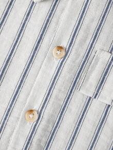 Boys' Blue & White Vertical Striped Short Sleeve Button-Up Shirt, Suitable For Back To School, Vacation, Street Style & Daily Wear - Navy Blue - View 7