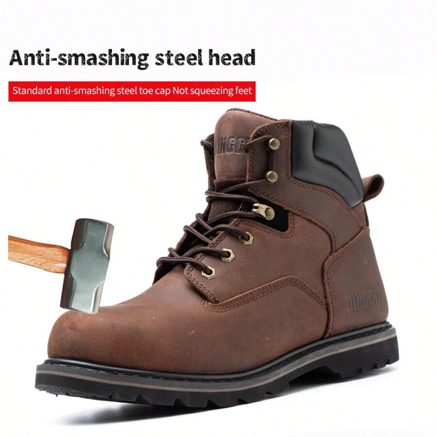 Ding gu Men's Puncture Proof Steel Toe Anti-Smash Non-Slip Shock Absorbing Work Safety Shoes All-Season Safety Work Boots For Men: Steel Toe, Puncture-Proof, Anti-Skid Durable - 棕色 - 查看 1