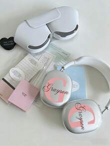 1pc Customized Max Headphone Case, Personalized Name "Shiny" Version, Max Protective Case With Crystal Diamond Shell, Personalized Fashionable TPU Soft Headphone Box, Cute Text Design For Men And Women, DIY Anniversary - White - View 5