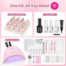 BEETLES Nail Nook Gel Nail Polish Set - 80PCS 20 Colors Gel Polish Kit Base Glossy Matte Glitter Top Coat Glitter Pearl Cat Eye White Red Pink Nude Uv Led Nails Easter Gift For Women - 80 Pcs 20 Colors Sheer Daylight - 查看 3
