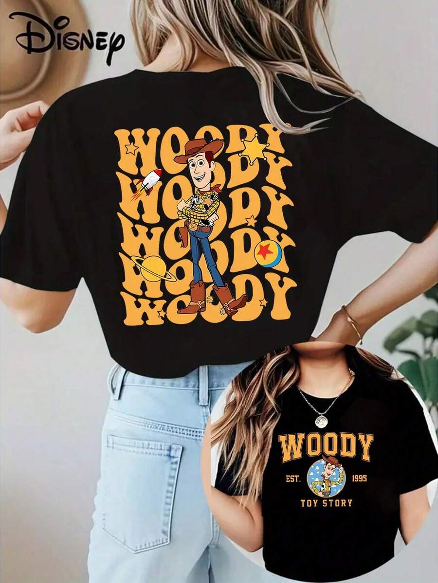 Disney Toy Story Woody Retro T-Shirt: White Oversized Cotton Tee With Fun Space Graphic, Perfect For Toy Story Fans, Theme Park Visits And Casual Wear, Ideal Gift - 黑色 - 查看 1