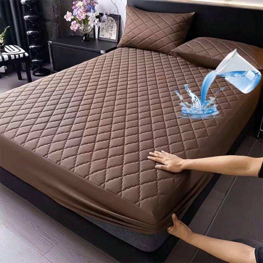 100% Waterproof Quilted Mattress Protector Cover With Elastic - Rust Brown - View 1