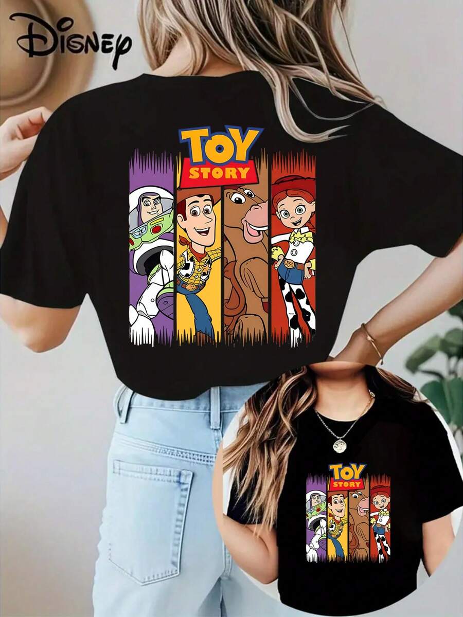 Disney Toy Story Printed Women'S Casual Wear, Stylish Short-Sleeve T-Shirt, Suitable For Spring And Summer Women'S Clothing - 黑色 - 查看 1