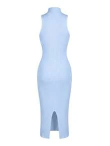 2025 Autumn New Elegant Backless Twist Halter High Neck Sleeveless Fitted Bodycon Blue Maxi Dress, Party Dress, Street Style, Cruise Wear, Concert Outfit, Holiday Dress, Wedding Guest Dress - Baby Blue - View 7