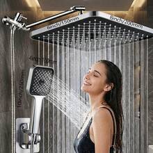 6pcs/Set 8-Inch Square Electroplated Plastic ABS Shower Head Set With Extension Rod And Diverter, Suitable For Bathroom - Square - View 2