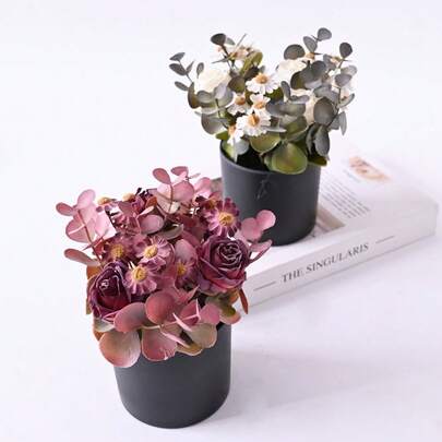 Small Fake Plant Eucalyptus Potted Artificial Plant Fall Decoration Home Shelf Office Bathroom Table Farmhouse Room Coffee Table Decoration