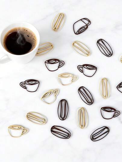 مشابك ورقية بشكل حبة القهوة وكوب القهوة، علامات صفحات المخطط، مشابك زخرفية لتنظيم المكتب والبطاقات