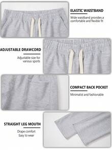 Spring And Autumn New Men's Long Pants - Solid Color, Glossy Surface, Casual And Sporty, Regular Size, Elastic Waist With Drawstring, Pockets, Suitable For Outdoor Camping, Vacation And Travel, Men's Straight-Leg Pants.Gifts For Boyfriend, Easter Gifts - 淺灰色 - 查看 6